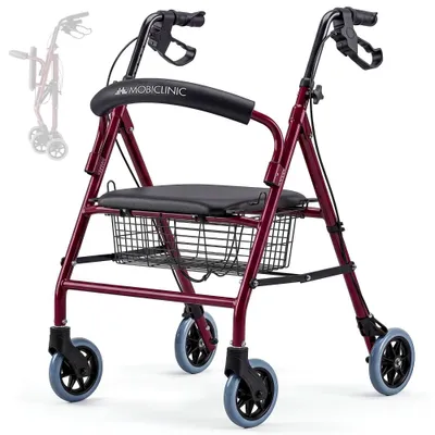 Produktbild von Mobiclinic Rollator Escorial Rollator faltbar und leicht Feststellbare Handbremsen Gehhilfe Aluminium, Abnehmbarer Korb Bordeaux