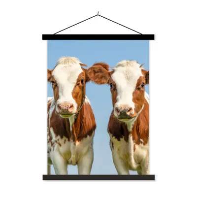 Produktbild von MuchoWow® Textilposter Kühe - Himmel - Tiere - Bauernhof - Porträt 90x120 cm mit schwarzem Rahmen - Dekoration