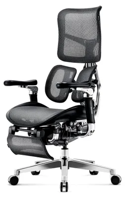 Produktbild von Ergonomischer Bürostuhl V-Kinetic mit Fußstütze, 5D Armlehnen, Netzstoff und Lendenwirbelstütze, belastbar bis 120 kg (Schwarz)