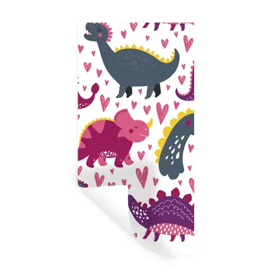 Produktbild von MuchoWow® Wandtattoo Wandsticker Wandaufkleber Dino - Herz - Muster - Rosa - Mädchen - Dinosaurier 20x40 cm Selbstklebend und Repositionierbar - Selbstklebend - Fototapeten