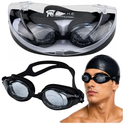 Immagine prodotto di Occhialini da nuoto regolabili con rivestimento antiappannamento e protezione UV, custodia nera