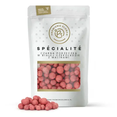 Zdjęcie produktu dla Czarna Porzeczka Liofilizowana w Białej Czekoladzie w Pudrze z Malin Liofilizowanych 160 g