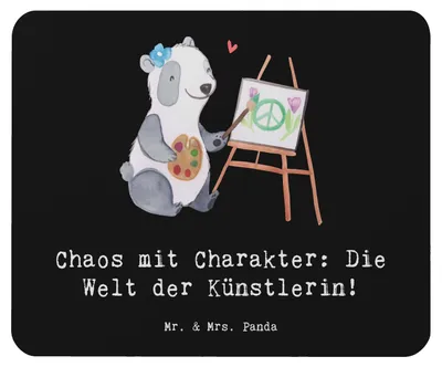 Produktbild von Mr. & Mrs. Panda Mauspad Künstlerin Chaos - Schwarz - Geschenk, laptop, Mouse Pad, Geschenke für Berufstätige, Berufsliebe, Kunstwelt, Beruf, pc mousepad, Kreativität
