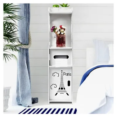 Produktbild von Badezimmerschrank mit Toilettenpapier- und Toilettenbürstenhalter, platzsparend (20 x 20 x 80 cm)