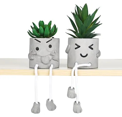 Image de 2 jolies plantes artificielles, mini-plantes artificielles, succulentes en plastique pour décorer le salon, le balcon, la chambre ou la salle de bains.