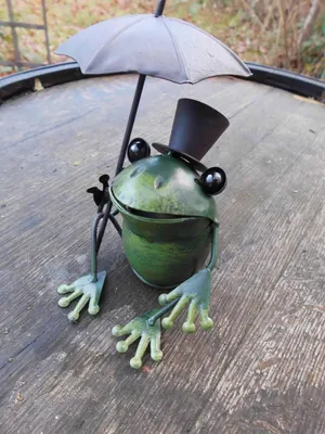 Produktbild von Pfahlhocker Tischhocker Zaunhocker Frosch mit Zylinder u. Schirm