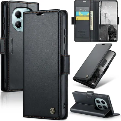 Obrázek produktu pro Pouzdro pro Xiaomi Redmi Note 15 5G/4G, RFID Blokování Karet, Pokročilé Flip Kožené Pouzdro s Funkcí Stojánku černé