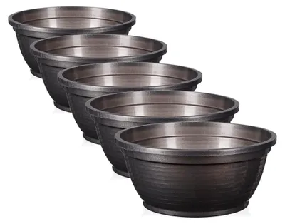 Produktbild von Grabschale, 5 Pack, Blumenschale,Pflanzschale, runde Schale, Kunststoff, Pflanztopf für Garten, Balkon, Terrasse (Graphit, ø 26 cm)