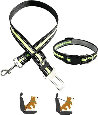 Imagen del producto de Arnés de seguridad para perros con collar de nylon ajustable, de 54 a 90 cm, cinturón de seguridad para perros para automóvil