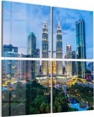 Produktbild von DEQORI Glasbild Echtglas 4x50x50 cm 'Blick auf Petronas Türme' Wandbilder XXL groß