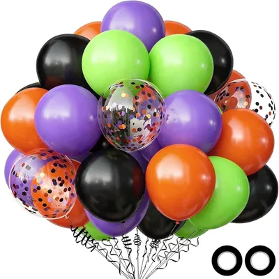 Image de Ballons d'Halloween, lot de 50, 4 couleurs, avec confettis, pour la décoration de fêtes