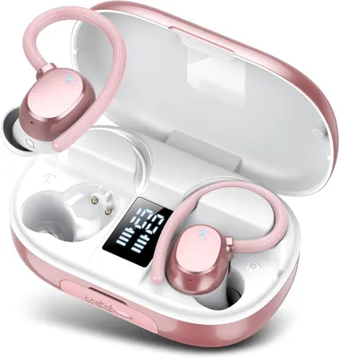 Produktbild von Bluetooth Kopfhörer Sport kabellos, 128 Std Akku, Bluetooth 5.3, ENC Noise Cancelling, HiFi Bass, IPX7 wasserdicht,Ohrhaken,LED-Anzeige,USB-C Ladeetui