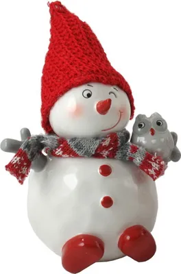Produktbild von Schneemann Deko Figur mit Mütze Schal Eule Vogel Weihnachtsdeko Skulptur Statue