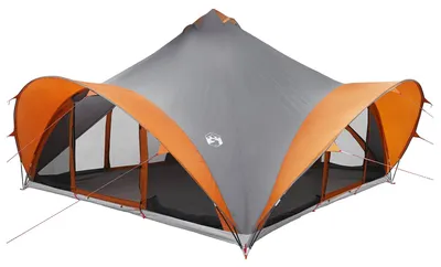 Image de vidaXL Tente tipi, gris et orange, pour 18 personnes, en polyester et en acier