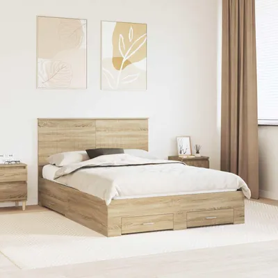 Obrázek produktu pro Maison Exclusive – rám postele s čelem Sonoma dub 135 x 190 cm dřevěný materiál