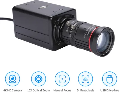 Obrázek produktu pro kamera 4K HD Počítačová kamera USB webkamera 10x optický zoom Manuální ostření Automatická kompenzace expozice Kompatibilní s Windows XP/7/10 Linux Android Plug & Play pro videokonference Online výuka Chatování Živé vysílání na webu