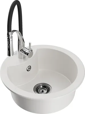 Produktbild von Mexen Diego 1-Becken-Granit-Spüle mit Mischbatterie Aster, Weiß - 6512-20-73450-07-B