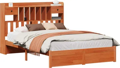 Produktbild von Bücherregal Bettgestell mit Kopfteil Wachsbraun 200 x 150 cm
