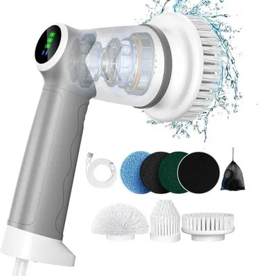 Image de Balai électrique à brosses avec 6 têtes de brossage et 2 vitesses pour le nettoyage de la salle de bains et du carrelage