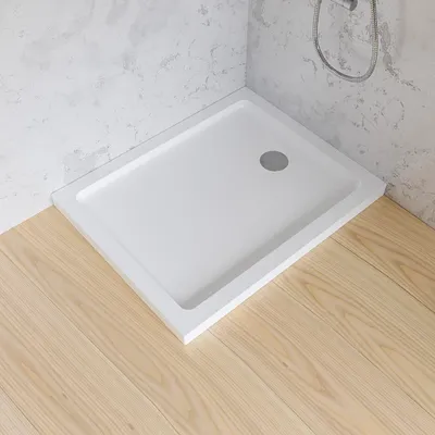 Produktbild von ECOLAM Duschwanne 100x80 x 4,5 cm LUPO niedrige Duschtasse Acryl Rechteck weiß Brausewanne flach + Siphon