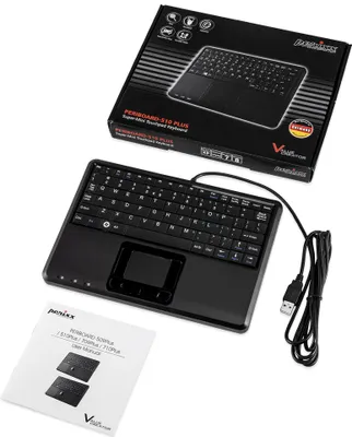 Produktbild von Perixx PERIBOARD-510 H PLUS US, Mini USB-Tastatur, Touchpad, Hub, schwarz
