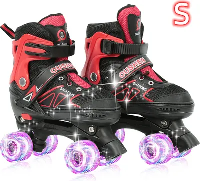 Produktbild von Kinder Rollschuhe mit Leuchtenden Rädern Roller Skates Inline Skates Verstellbar Größe 31-34 (Rot)