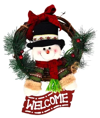 Image de Couronne de Noël en plastique avec un bonhomme de neige, idéale pour la décoration de porte