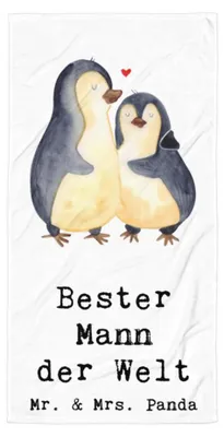 Produktbild von Mr. & Mrs. Panda Handtuch Pinguin Bester Mann der Welt - Weiß - Geschenk, Duschhandtuch, Freund, Partner, Duschtuch, Strandtuch, Reisehandtuch, Geschenkidee, Kleinigkeit