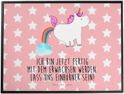 Produktbild von Mr. & Mrs. Panda Schreibunterlage Einhorn Pupsen - Rot Pastell - Geschenk, Lustig, schreibtischunterlagen, Pups, tischpad, tischschutzmatte, Unicorn, büro, Freundin, Spaß