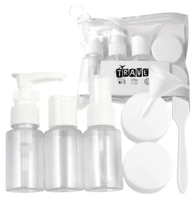 Image de Ensemble bouteille de voyage et accessoires Ecarla 7 en 1, blanc