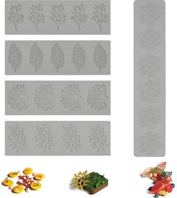 Immagine prodotto di Stampo in silicone per foglie, set da 5 pezzi: decorazioni per torte in pasta di zucchero, dolciumi, pasta di zucchero, pasticceria