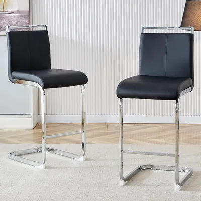 Produktbild von 2er-Set Barhocker im nordischen Stil 38.9 x 46.5 x 96.5 cm Kunstleder Schwarz Silber
