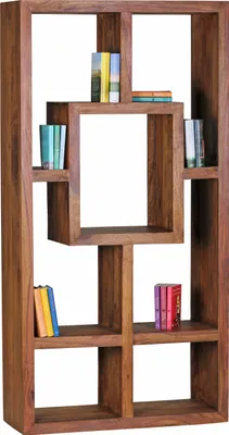Produktbild von WOHNLING Bücherregal MUMBAI Massiv-Holz Sheesham 90 x 180 cm Wohnzimmer-Regal Ablagefächer Design Landhaus-Stil Standregal