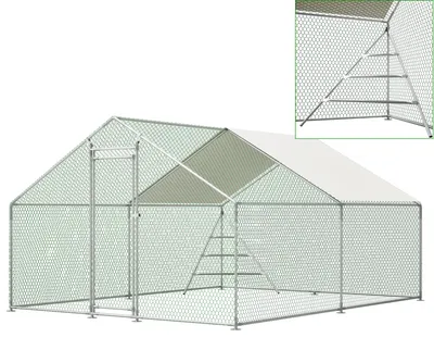Obrázek produktu pro ELANDEPOT Výběh pro malá zvířata 303 × 400 × 200 cm šedá žebřík dveře uzamykatelné dveře odolný proti povětrnosti