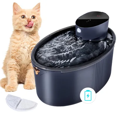 Imagen del producto de Fuente de agua para gatos, 2,5 litros – con sensor de movimiento, batería recargable de 4000 m