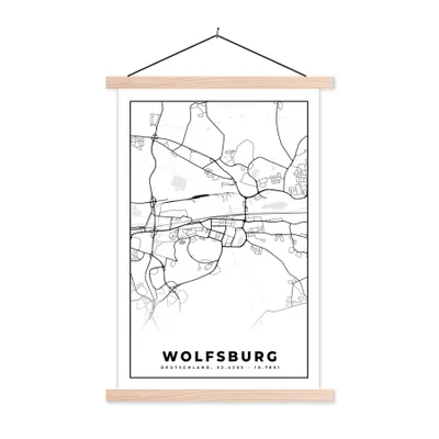 Produktbild von MuchoWow® Textilposter Wolfsburg - Karte - Stadtplan 60x90 cm mit holzfarbenen Rahmen - Textil