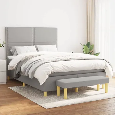 Produktbild von CLORIS Boxspringbett Polsterbett mit Matratze Hellgrau 140x200 cm Stoff, 77,32 kg