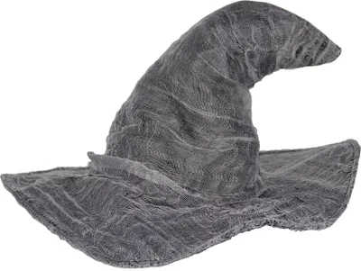 Produktbild von grauer Hexenhut mit Stoff Flicken