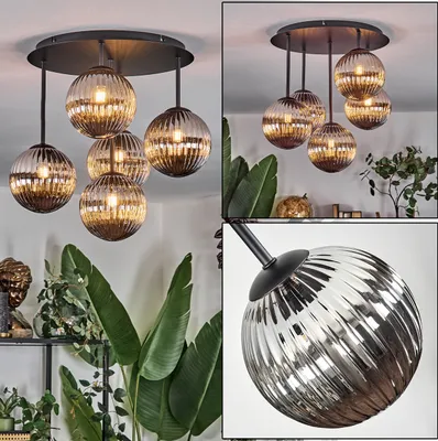 Produktbild von Isorella Deckenlampe aus Metall/Riffelglas in Schwarz/Rauchfarben