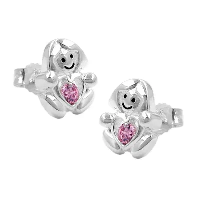 Produktbild von Ohrstecker Ohrring 95x8mm Kinderohrring Mädchen mit Herz Zirkonia pink glänzend Silber 925 silber 9,5x8mm