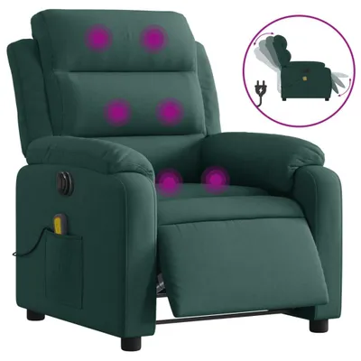 Image de Fauteuil inclinable de massage électrique vert foncé velours