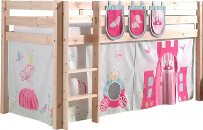Produktbild von Vipack Spielbett Pino, Liegefläche 90x200 cm mit Textilset Vorhang und 3 Taschen "Princes"