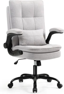Zdjęcie produktu dla Krzesło biurowe ergonomiczne [] | Krzesło do biurka | Oddychająca tkanina i wysokie oparcie | Regulacja wysokości i funkcja bujania | Krzesło dla kadry zarządzającej, wytrzymałe do 150 kg | Krzesło obrotowe na kółkach | Krzesło biurowe, kolor szary