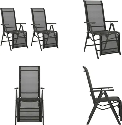 Image de vidaXL Chaises longues de jardin 2 pcs. Textilène et aluminium noir - Chaise de jardin - Chaise - Chaises
