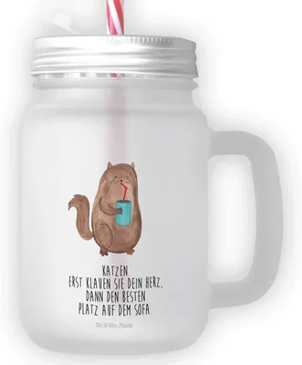 Produktbild von Mr. & Mrs. Panda Glas Katze Dose - Transparent - Geschenk, Katzen, Cocktailglas, Bezaubernd, Cat, Mit Strohhalm, Mason Jar, deckel, Herz, Cats, Becher