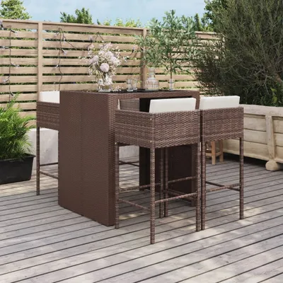 Produktbild von Maison Exclusive - 5-tlg. Gartenbar-Set mit Kissen Braun Poly Rattan