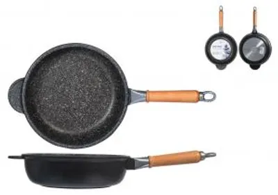 Immagine prodotto di H&H Padella Alta Antiaderente Pietra Manico In Legno Cm24