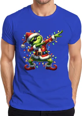 Produktbild von Grinch Dabbing Weihnachten Santa Lichterkette Lustig Geschenk Herren T-Shirt, Blau, XXL