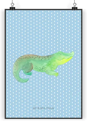 Produktbild von Mr. & Mrs. Panda Bild Krokodil DIN A4 - Blau Pastell - Geschenk, Lieblingsmensch, drucke, wanddeko, Krokodile, Beste Freundin, Meer, Plakat, Deko, Wandbild, Reiselust
