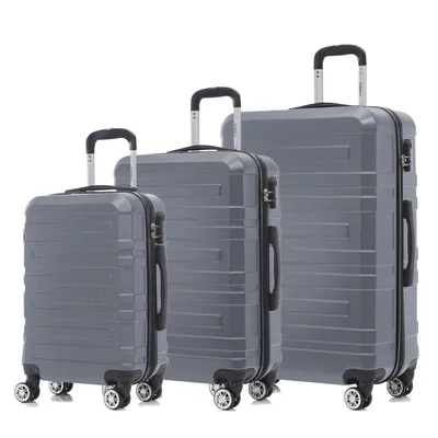 Produktbild von Suitcase Set, Rollkoffer Handgepäck, Kofferset, mit 4 Rollen 360°, Hartschalenreise Zahlenschloss, Weicher Gummigriff (3er Set, M,L&XL, Grau)